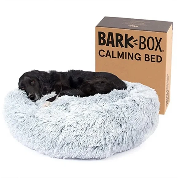 NEW BARK BOX Silver Grey Gray Fuzzy Donut Dog Pet Plush Cozy Circular Bed Pillow - Picture 1 of 8